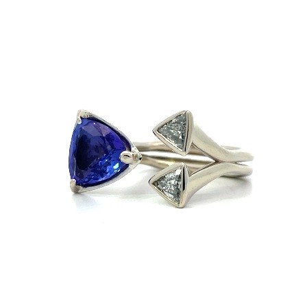 14K White Gold Estate Tanzanite Split Fashion Ring w/2Diams=.43apx VS-SI J Size5 5.4dwt