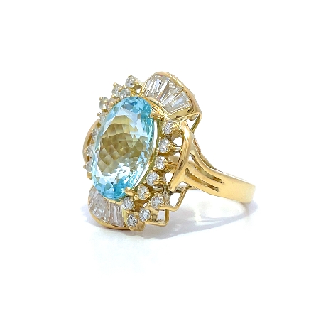 18K Yellow Gold Estate Aquamarine=4.98ct Channel and Prong Set Swirl Fashion Ring w/Diams=1.00apx SI H-I Size7 5dwt