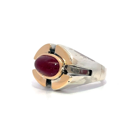 Sterling Silver and 14K Yellow Gold Estate Oval Ruby Cabochon Bezel Set Ring Size8.25 7.6dwt 