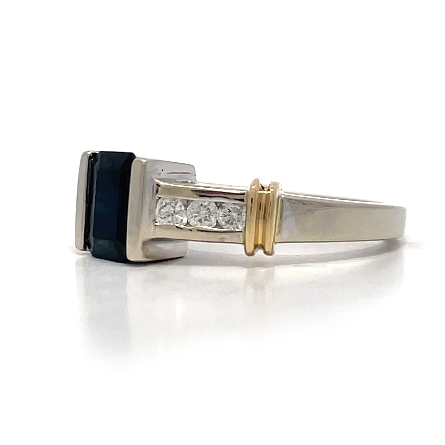 14K Two Tone Estate Tension Set Sapphire Fashion Ring w/6Diams=0.20apx SI H Size7 3.5dwt