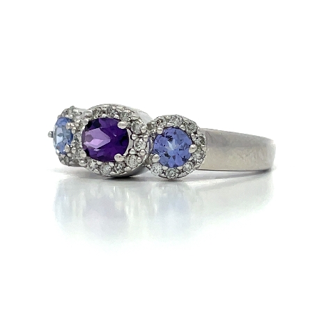 14K White Gold Estate Amethyst and Tanzanite Triple Halo Fashion Ring w/Diams=0.33apx SI2-I1 I Size7.25 2.8dwt 