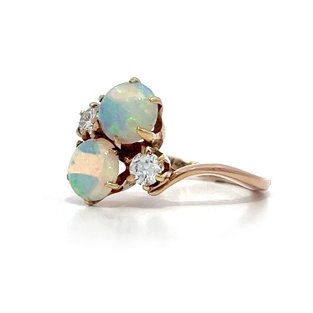14K Rose Gold Estate Opal Four Stone Bypass Ring w/2Diams=0.28 SI H-I Size4.75 2.1dwt