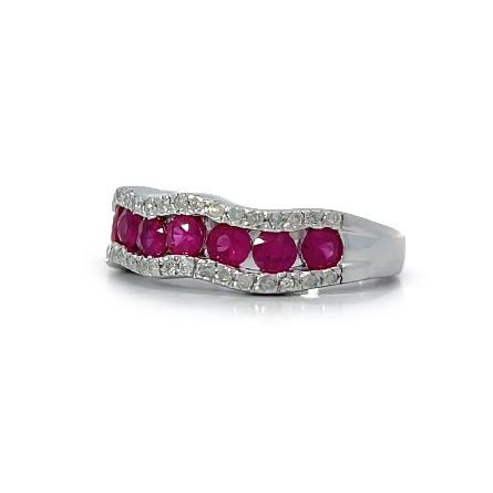 14K White Gold Estate Ruby 3Row ZigZag Band w/Diams=.16apx I1 I Size6 3.3dwt