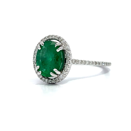 18K White Gold Estate Emerald=2.10ct Oval Halo Fashion Ring w/Diams=.32ctw SI H-I Size7.75 3.0dwt