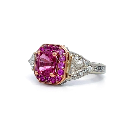 14K White Gold Estate Pink Sapphire Rectangle Halo Pave Ring w/Round Diams=.40apx and Trillion Cut Diams=.44apx VS-SI I-J Size6 4.6dwt