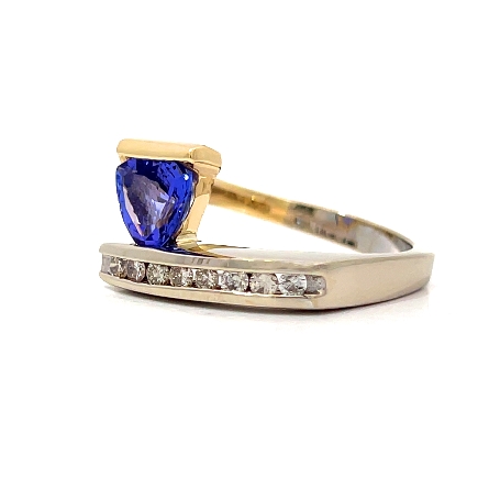 14K White and Yellow Gold Estate Tanzanite Channel Set Ring w/Diams=.25apx SI I Size6.25 3.7dwt