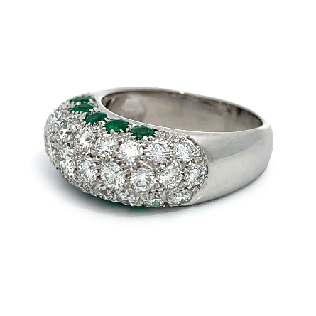 18K White Gold Estate Emerald 5Row Pave Dome Band w/Diams=3.25apx VS-SI H Size8.5 6.8dwt  