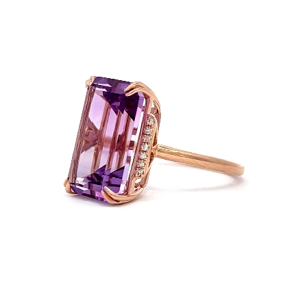 14K Rose Gold Estate Amethyst 4 Prong Ring w/14Single Cut Diams=.07apx VS-SI I-J Size7 3.0dwt