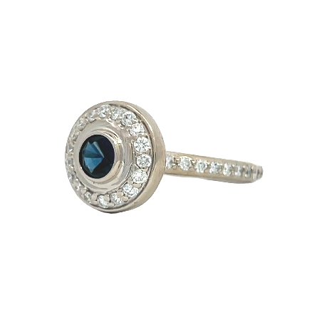 14K White Gold Estate Sapphire Halo Bezel Ring w/Diams=.75apx SI H-I Size4.25 4.5dwt