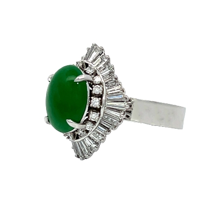 10K and 14K White Gold Estate Ballerina Ring w/1 Cabachon Jadite and Diams=1.50apx VS-SI H-I Size7 