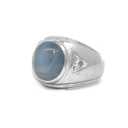 14K White Gold Estate Star Sapphire Bezel Set Ring w/2Diams=.25apx SI H Size7.75 11.0dwt 