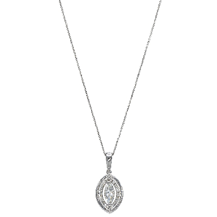 14K White Gold Marquise Pendant w/Marquise Diam=.99ct SI2 I-J and 26Diams=.13ctw SI2 I-J on 18inch Chain
