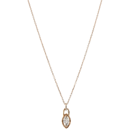 14K Rose Gold Estate Marquise Shaped Pendant w/Marquise Diam=.45ct VS J-K and 7Diams=.02ctw SI H-I on 18inch Chain