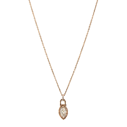 14K Rose Gold Estate Marquise Shaped Pendant w/Marquise Diam=.74ct SI1 L-M and 7Diams=.02ctw SI H-I on 18inch Chain