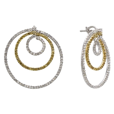 14K Yellow and White Gold Estate Triple Circle Earrings w/Diams=.49apx Irradiated Yellow and SI H-I 4.5dwt