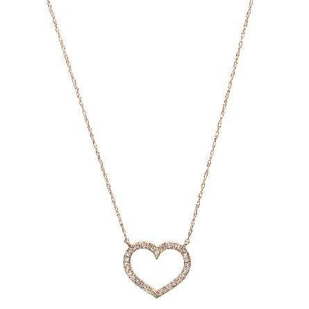 14K Rose Gold Estate 19inch Open Heart Necklace w/36Diams=.35ctw SI H-I