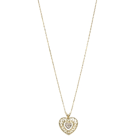 14K Yellow Gold Estate Pave Heart Pendant w/Diams=.09apx SI I-J 23inch Thin Marine Link Chain 4.36dwt