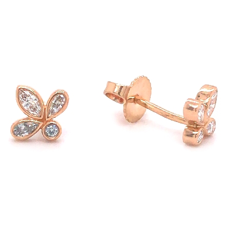 18K Rose Gold Estate Fleur-De-Lis Tiffany & Company Stud Earrings w/Diams=.19apx VS F-G .9dwt
