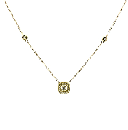 18K Yellow Gold Estate 16inch Square Halo and Bezel Station Necklace w/Diamonds=.95apx VS H 5.0dwt