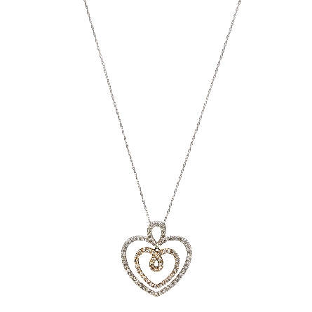 14K White and Rose Gold and 10K White Gold Estate 14K Double Open Heart w/Diams=.75apx SI H-I Pendant on 10K 18.25inch Thin Chain 1.8dwt