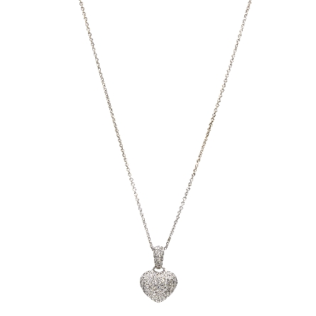 14K White Gold Estate Puffed Pave Heart Enhancer Pendant w/Diams=1.50apx SI H-I on 18.5inch Chain 9.8dwt