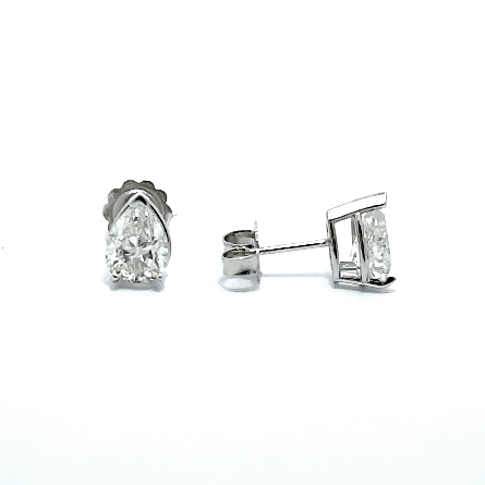 14K White Gold Estate Martini Stud Earrings w/2 Pear Diams=1.83ctw SI2-I1 I-J 