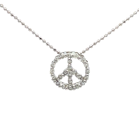 14K White Gold Estate Peace Sign Pendant and 16inch Ball Chain w/Diams=.25apx SI2-I1 H-I 1.6dwt