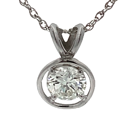 14K White Gold Estate Four Prong Polished Round Frame Solitaire 18inch Necklace w/1Diamond=.80apx VS1 K .60dwt
