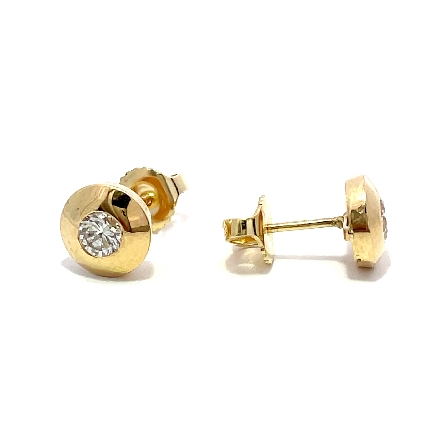 14K Yellow Gold Estate Bezel Stud Earrings w/2Diamonds=.50apx SI2 J 1.2dwt 