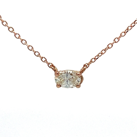 14K Rose Gold Estate16-18inch East to West Station Necklace w/1 Oval Diamond=.33ct VS H-I 