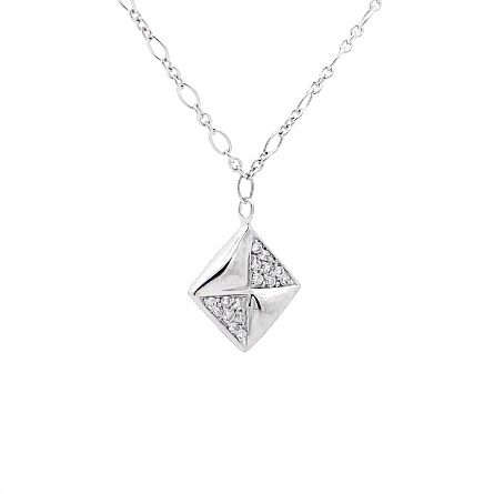 SPECIAL 18K White Gold Estate Movado 16inch Kite Shaped Pendant Necklace w/Diams=.20apx SI G-H 4.4dwt