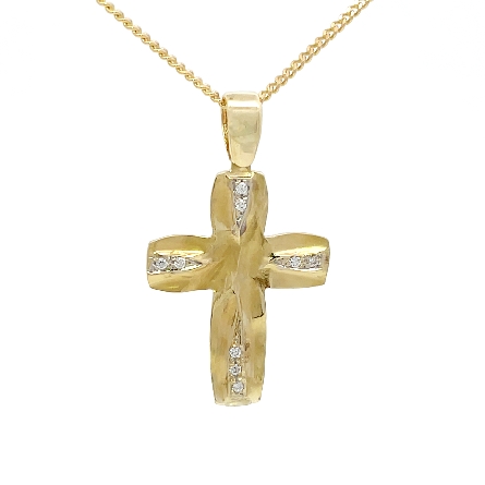 18K Yellow Gold Estate Wide Satin and Textured Cross w/9Diams=.09apx VS H 1.8dwt 