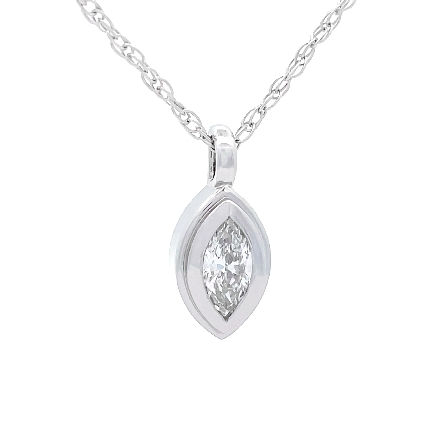 14K White Gold Estate 18inch Necklace and Fluted Marquise Bezel Pendant w/1 Marquise Diamond=.75ct VS F-G 