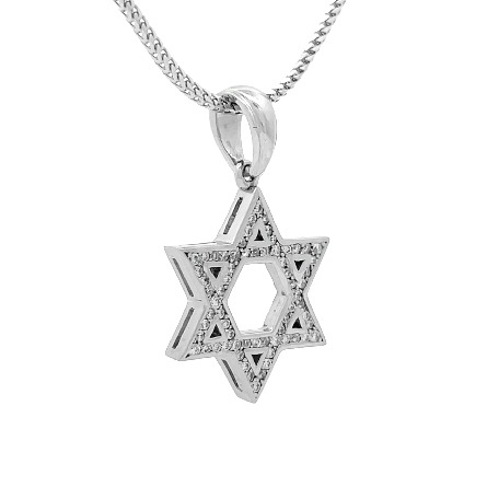 14K White Gold Estate Star of David Pendant on 18inch Franco Chain w/72Diams=.43apx VS H-I 5.4dwt 