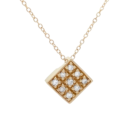 14K Yellow Gold Estate Square Pendant w/9 Diams=.45apx VS1-SI2 H-I and 16inch Cable Chain 3.4dwt 