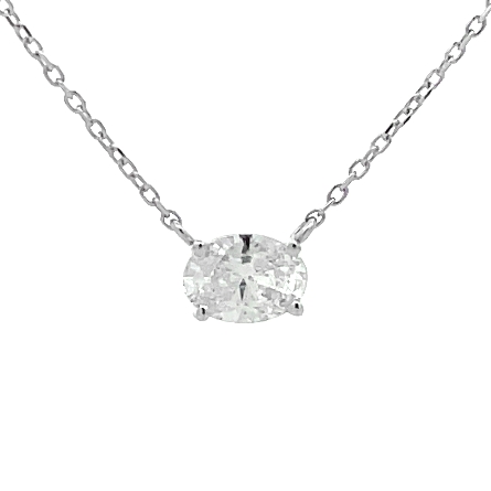 14K White Gold Estate Adjustable 16-18inch 7x5mm East to West Solitaire Necklace w/Oval Diam=.64ct I1 J-K