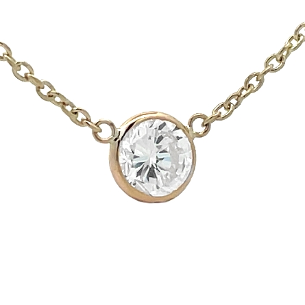 14K Yellow Gold Estate Adjustable 16-18inch Single Bezel Necklace w/1 Diamond=1.32ct I1 K 