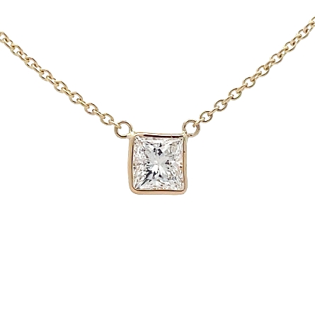 14K Yellow Gold Estate Adjustable 16-18inch Single Bezel Necklace w/1 Princess Diamond=1.03ct I1 G 