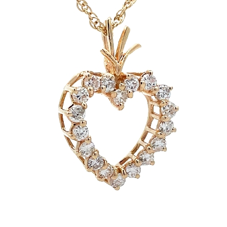 14K Yellow Gold Estate Prong Set Heart Pendant on 14inch Necklace w/18Diams=1.00apx SI1-I1 I-J 2.8dwt 