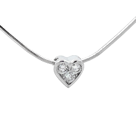 18K White Gold Estate 16inch Serpentine Necklace with Sliding Heart w/ 3 Diamonds=.20apx SI2-I1 H-I 3.2dwt