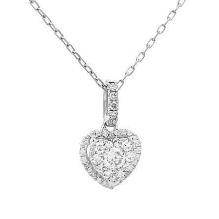 10K White Gold Estate 16-18inch Cluster Heart Pendant Necklace w/Diams=.50apx SI2-I1 I-J 1.3dwt