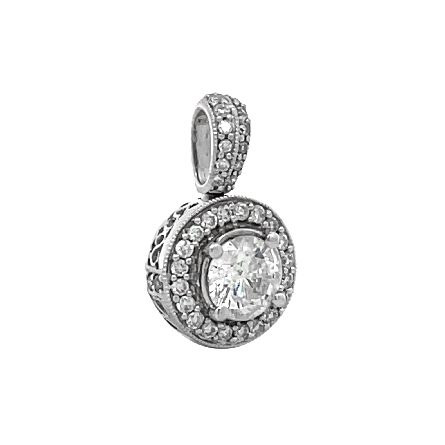14K White Gold Estate Milgrain Round Halo Pendant w/1Diam=.60apx 38Diams=.25apx SI1-I1 I-J 1.2dwt 