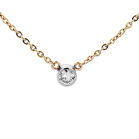 14K Yellow and White Gold Estate Bezel Solitaire 19inch Necklace w/Diams=.30apx SI2-I1 I-J 2.4dwt 