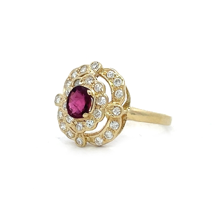 14K Yellow Gold Estate Ruby Double Halo Antique Style Ring w/26Diams=.40apx SI H-I Size6.75 1.6dwt 