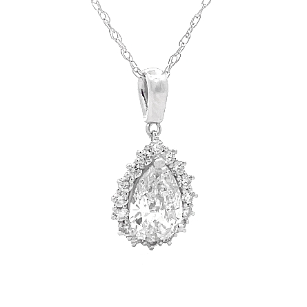 14K White Gold Estate 18inch Halo Pear Necklace w/1 Diamond=1.51ct SI1 J and Diams=.45ctw SI H-I #85654