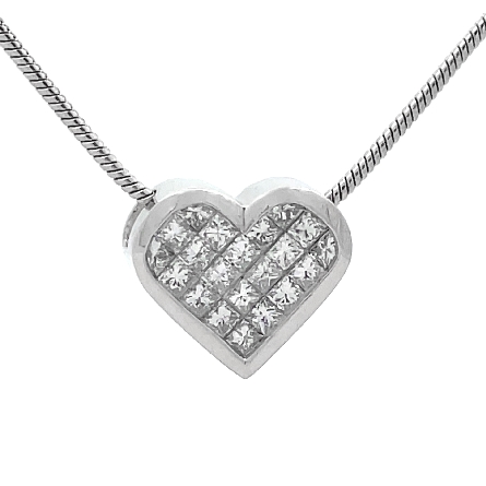 Platinum Estate Invisible Set Heart Necklace w/21Diams=.80apx SI H-I 16inch 8.2dwt 