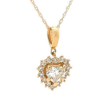 14K Yellow Gold Estate 16inch Heart Halo Necklace w/1 Heart Diamond=1.05ct VS I and Diams=.37ctw SI H-I
