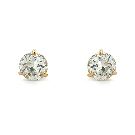 14K Yellow Gold Estate Martini Diamond Stud Earrings w/2 Old European Diams=1.98ctw VVS2-SI1 K