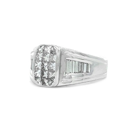18K White Gold Estate Invisible and Channel Set Signet Ring w/Princess and Baguette Diams=1.00apx VS2-SI2 G-H Size6.25 5.4dwt 
