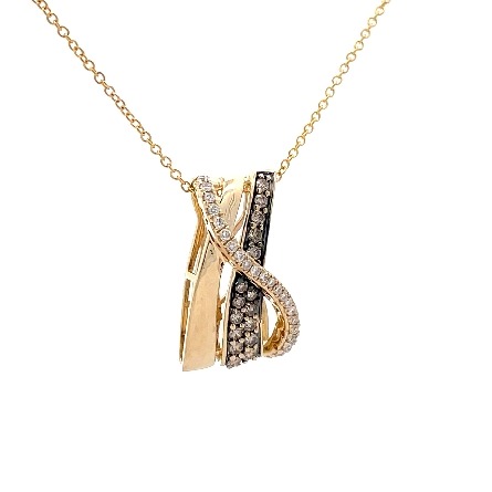 14K Yellow Gold Estate LeVian Prong Set Crossover Pendant on 18inch Chain w/Diams=.16apx SI2 I and BrownDiams=.25apx SI2 2.9dwt 